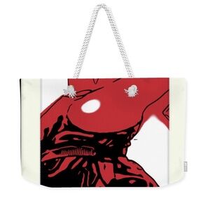 Vibrant Red Graphic Tote Bag with Bold Design